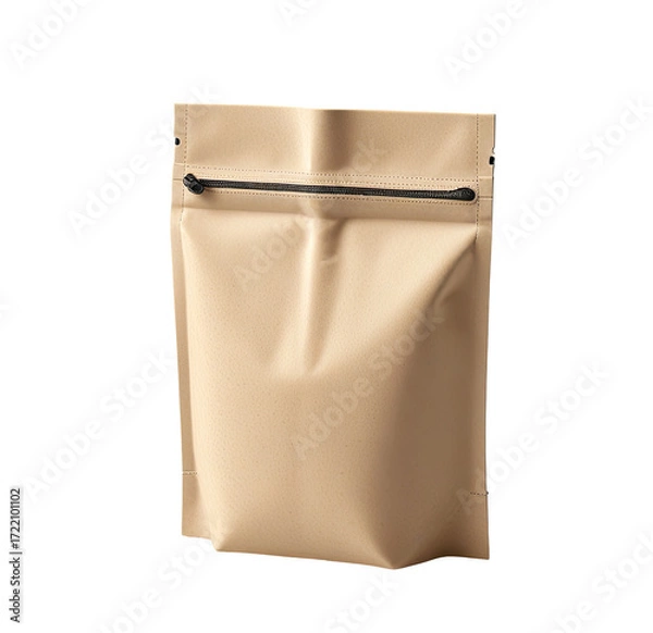 Fototapeta Kraft stand-up pouch with zipper, studio shot, blank background, packaging