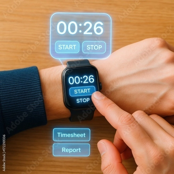 Fototapeta Timing your tasks stopwatch use for efficient time management office environment digital report interactive perspective