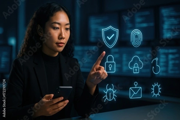 Fototapeta Cybersecurity awareness training digital workspace visual graphics secure environment user interaction protecting data privacy