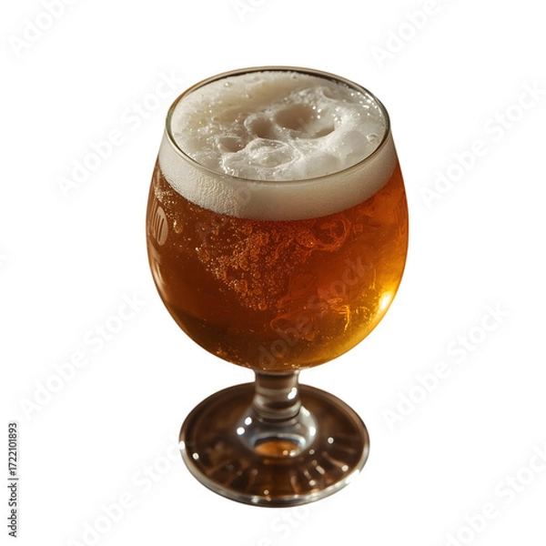 Fototapeta Refreshing Beer: A tall, elegant glass holds a generous pour of refreshing beer, crowned with a foamy head, reflecting a moment of pure relaxation and enjoyment.