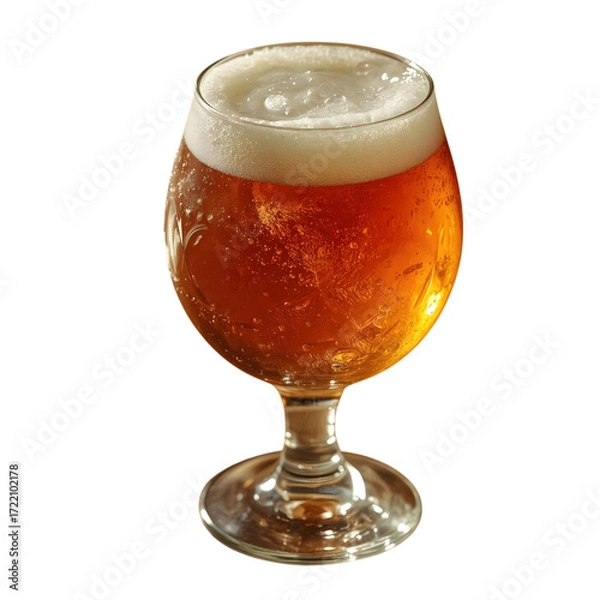 Fototapeta Frothy Refreshment: A tantalizing close-up shot of a beer filled in the glass with frothy foam.