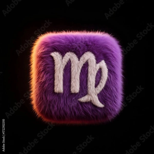 Fototapeta Soft purple fluffy Virgo zodiac sign icon. 3D rendered furry astrology symbol with a vibrant, plush texture for modern horoscope digital art.
 Generative Ai.