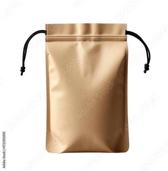 Fototapeta Beige drawstring pouch mockup, studio shot, isolated, packaging
