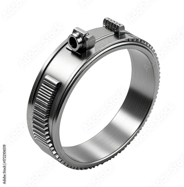 Fototapeta Precision metal clamp, industrial setting, 3D render, engineering