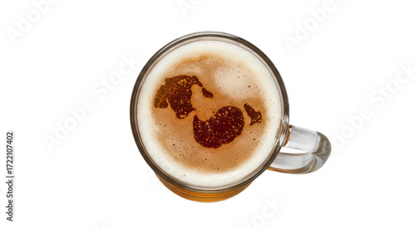 Fototapeta Foam head pint of light lager pilsner beer isolated on white background, Top view 