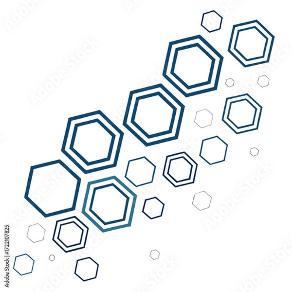 Fototapeta Geometric Hexagon Pattern: Blue Outlines Abstract Design Modern Style Vector Illustration.