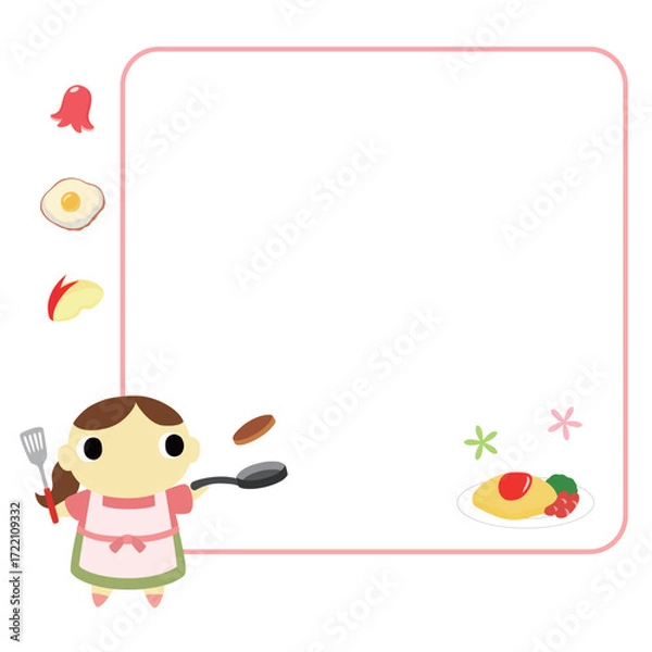 Obraz 料理をするエプロン姿の女性　フレーム＋装飾付