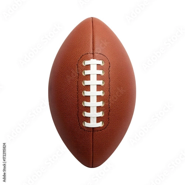 Fototapeta Football on the Field: A detailed close-up captures the iconic brown oval shape of a football, highlighting the laces and stitching of the ball. The image evokes the spirit of the game.