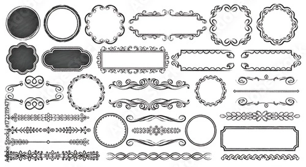 Fototapeta Decorative Chalk Frames and Borders Vector Set