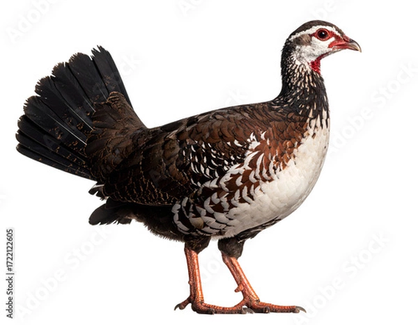 Obraz A beautifully detailed portrait of a colorful bird with striking plumage and unique features standing gracefully.