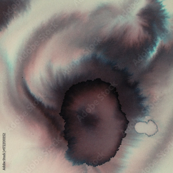 Obraz Abstract background of two-component calligraphy ink runs and blooms on paper 