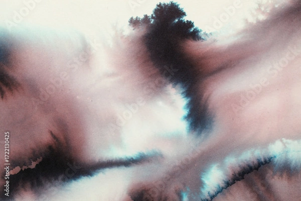 Obraz Abstract background of two-component calligraphy ink runs and blooms on paper 