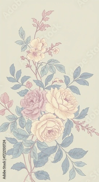 Fototapeta Floral Elegance: A watercolor-style illustration of exquisite roses and delicate leaves, showcasing timeless beauty and graceful composition.