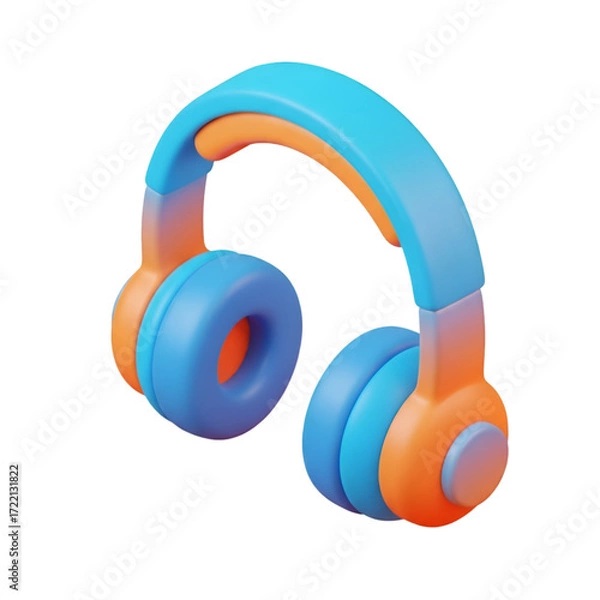 Fototapeta 3d render of blue and orange headphones isolated on transparent background