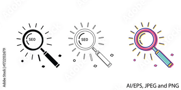 Fototapeta Magnifying glass search icon collection for seo and website discovery vector
