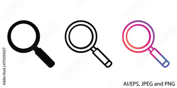 Fototapeta Collection of magnifying glass icons search find tools simple graphics vector