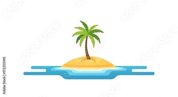 Fototapeta Tropical Island with Palm Tree Vector Illustration
