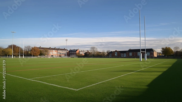 Obraz University sports field empty with well maintained grass