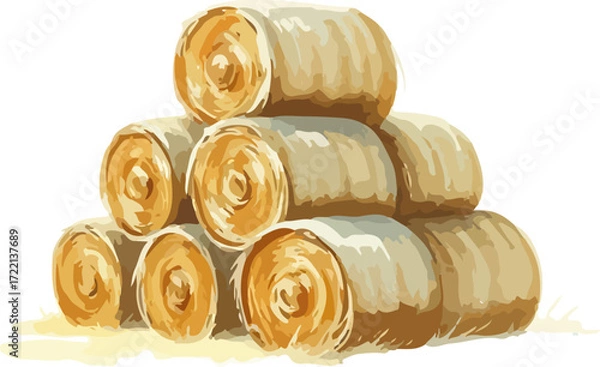 Fototapeta Watercolor vector illustration a haystack in a field.