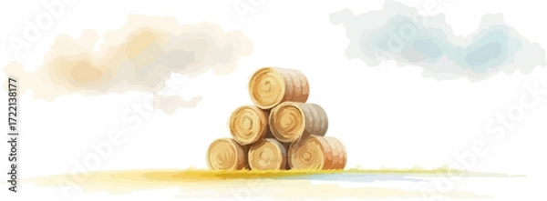 Fototapeta Watercolor vector illustration a haystack in a field.