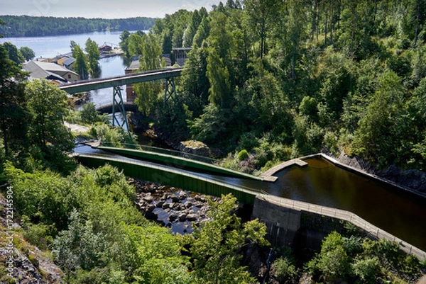 Fototapeta  Breathtaking View at High Point of Dalsland Canal Route - Aqueduct in Håverud, Sweden Attracting Tourists