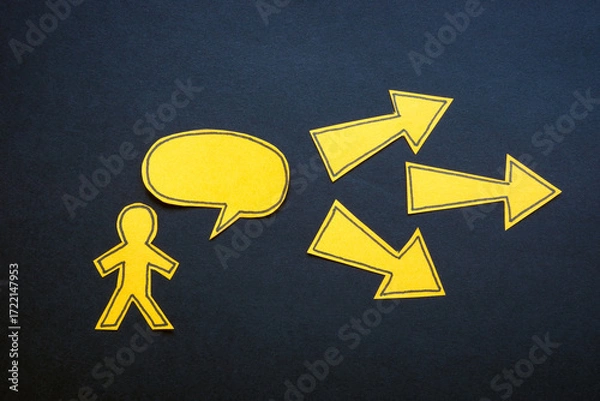 Fototapeta Influencer with speech bubble and arrows. Audience impact.