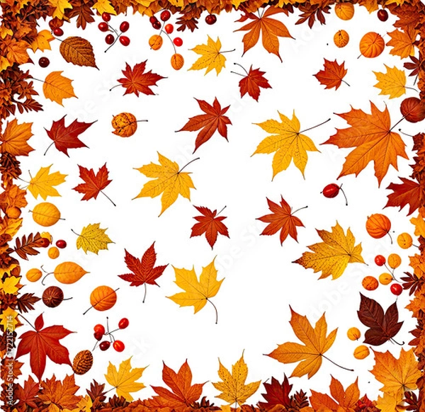 Fototapeta Autumn leaves frame, berries, dark background, fall design