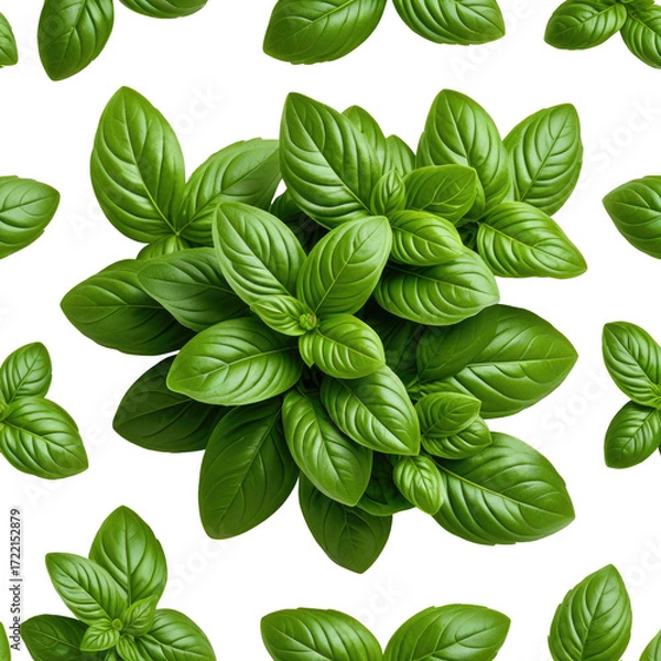 Fototapeta Fresh basil leaves pattern, dark background, food design