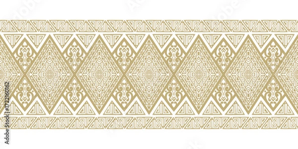 Fototapeta Seamless tribal ethnic pattern with geometric ornaments and traditional motifs on white background