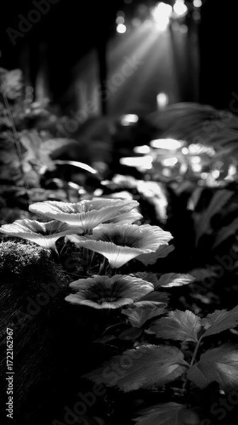 Fototapeta Captivating forest scene with sunlight illuminating leaves