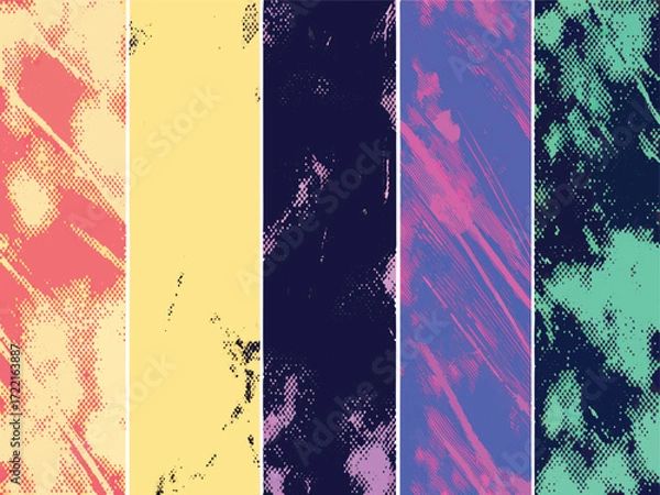 Fototapeta Retro Punk Poster Texture Set – Graffiti Street Art, Comic Gradient, Grunge Folded Paper & Halftone Backgrounds