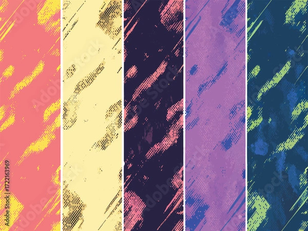 Fototapeta Retro Punk Poster Texture Set – Graffiti Street Art, Comic Gradient, Grunge Folded Paper & Halftone Backgrounds