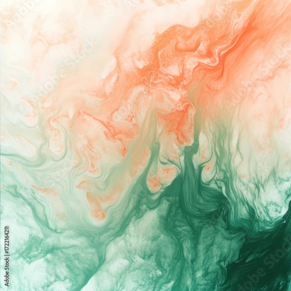 Fototapeta Abstract painting with green and peach color combination