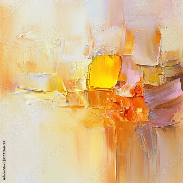 Fototapeta Abstract painting with yellow and orange color palette art