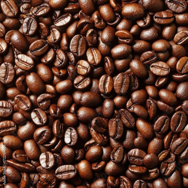 Fototapeta A close up view of many roasted coffee beans together