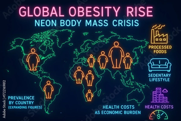 Fototapeta Global Obesity Crisis Infographic Showing Health Statistics and Weight Issues for Medical Education