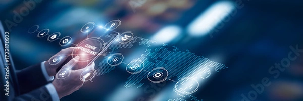 Fototapeta Businessman analysis of data Change Management technological and organizational transformation strategies, digital adoption platforms, leadership development solutions, enterprise innovation processes