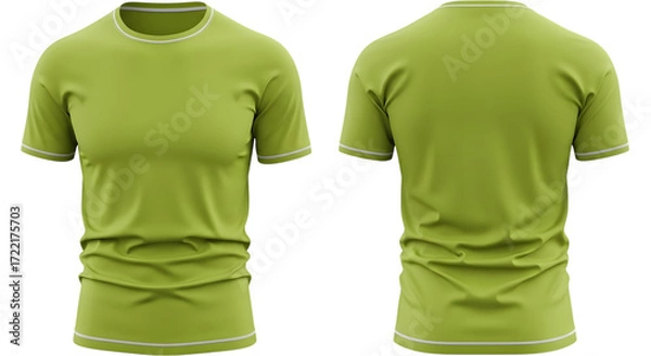 Fototapeta Front and back view of a plain green tshirt, isolated on transparent background, showcasing its design and texture for apparel mockups and fashion concepts