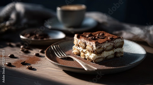 Obraz Tiramisu Portion Served on Stylish Grey Plate
