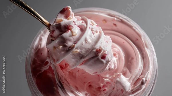Obraz Spiraled Pink Yogurt Mixed with Broken Fruit Pieces