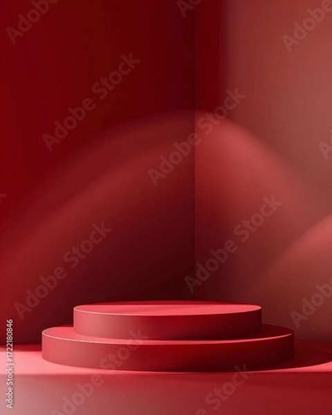 Fototapeta red podium on rectangular background. Conceptual banner for holidays. Pedestal for displaying good.