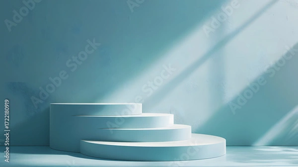 Fototapeta blue podium on background. Conceptual banner for holidays. Pedestal for displaying good.