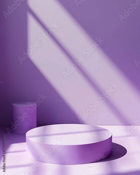 Fototapeta purple podium on colorful background. Conceptual banner for holidays. Pedestal for displaying good.