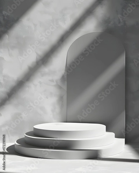 Fototapeta grey podium on colorful background. Conceptual banner for holidays. Pedestal for displaying good.