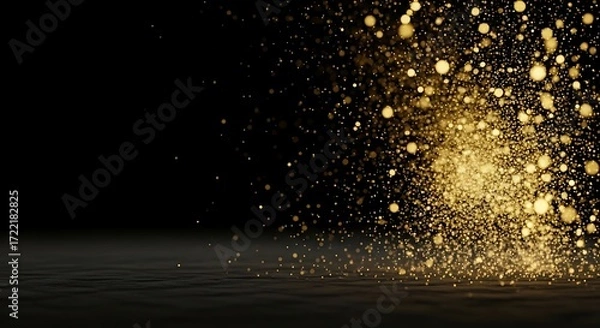 Fototapeta Golden glitter particles exploding on black background