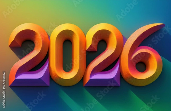 Obraz Colorful 3D 2026 Typography on Gradient Background