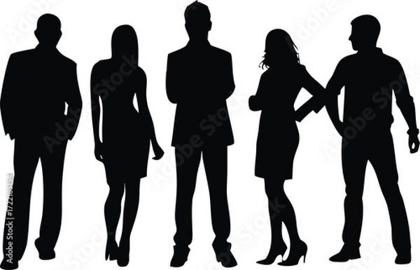 Fototapeta Silhouette of Business Professionals Depicting Teamwork and Collaboration in Corporate Environment
