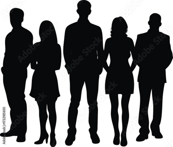 Fototapeta Silhouette of Five People Standing Together in a Group Setting