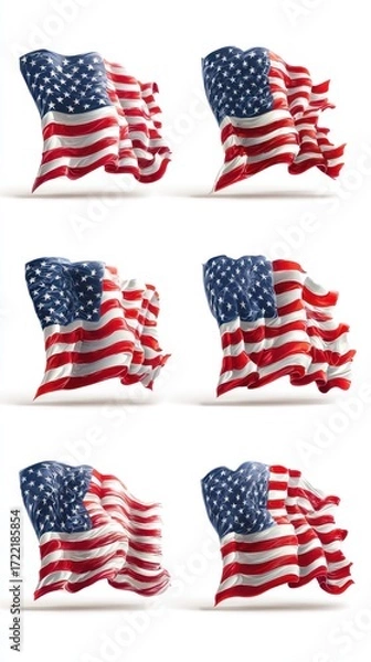 Fototapeta American flags in dynamic waves showcasing patriotism and national pride in a vibrant artistic arrangement