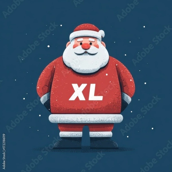 Fototapeta Festive Santa Claus wearing an oversized sweater with the letters XL in snowy winter background